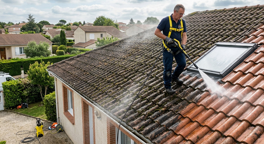Demoussage Nettoyage de toiture pendant travaux